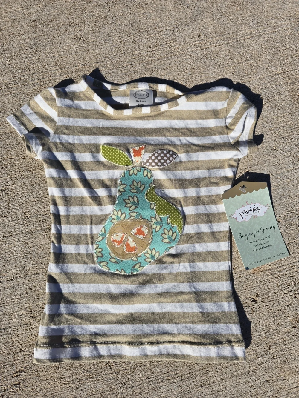 Persnickety Striped Pear Appliqué Tee - White & Tan